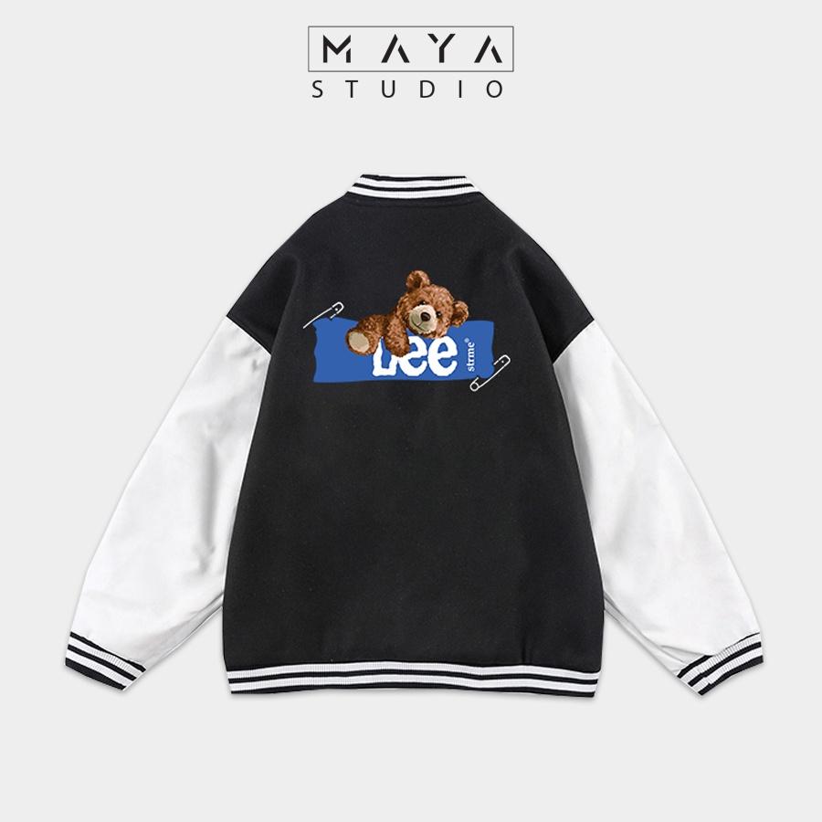 Áo Khoác Bomber MAYA GẤU LEE form rộng Unisex nam nữ kiểu Varsity Jacket cực chất phong cách cá tính đầy năng động