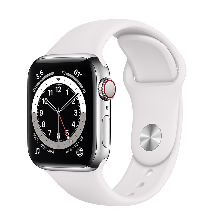 Đồng Hồ Thông Minh Apple Watch Series 6 LTE GPS + Cellular Stainless Steel Case With Sport Band (Viền Thép &amp; Dây Cao Su) - Hàng Chính Hãng VN/A