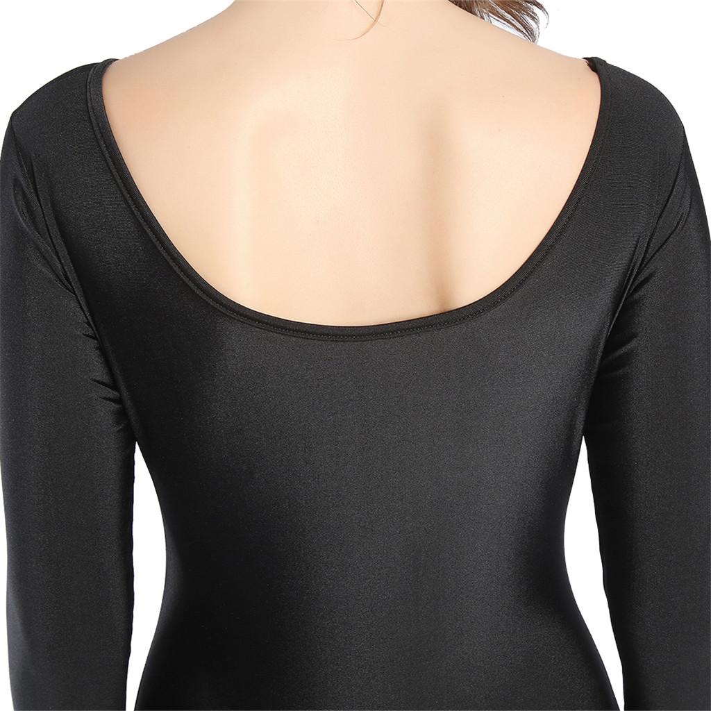 Womens Long Sleeve One Piece Bodysuit Jumpsuit Crotchless Leotard Beachwear