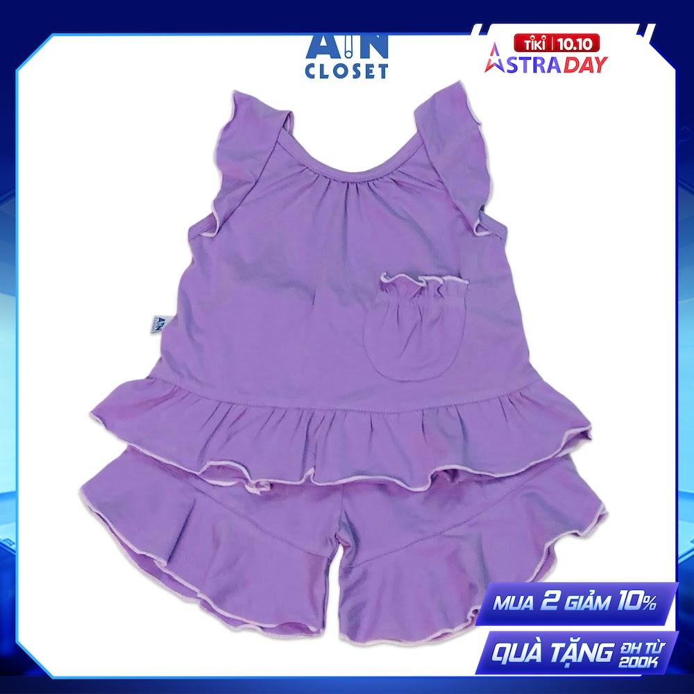 Bộ quần áo ngắn bé gái Tím cà sát nách thun cotton - AICDBGLKDYQH - AIN Closet
