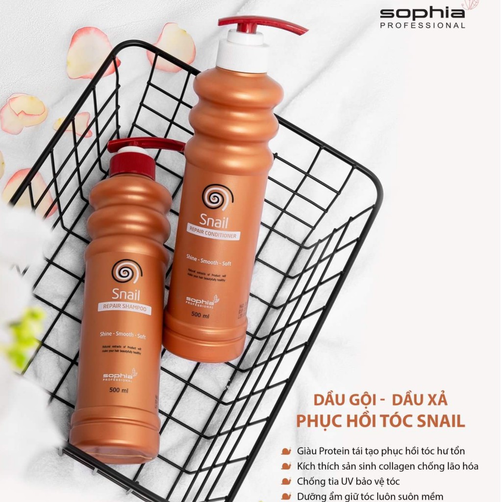 Dầu Gội Siêu Phục Hồi &amp; Lưu Hương Sophia Profesional Snail Repair Shampoo Hàn Quốc 500ml tặng kèm móc khoá