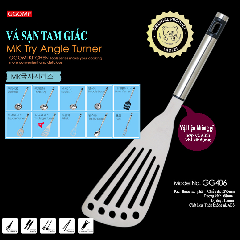 Vá sạn đảo lật chiên xào thực phẩm nhà bếp bằng thép không gỉ an toàn sức khỏe GGOMi Hàn Quốc