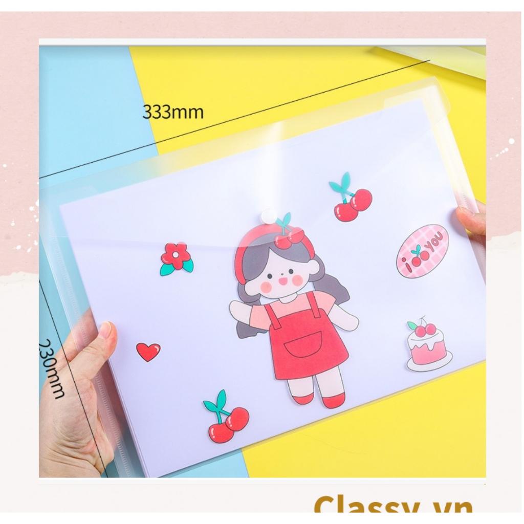 Túi đựng giấy a4  Classy nhựa PP in hình xinh xắn cute giá rẻ khóa bấm PK778