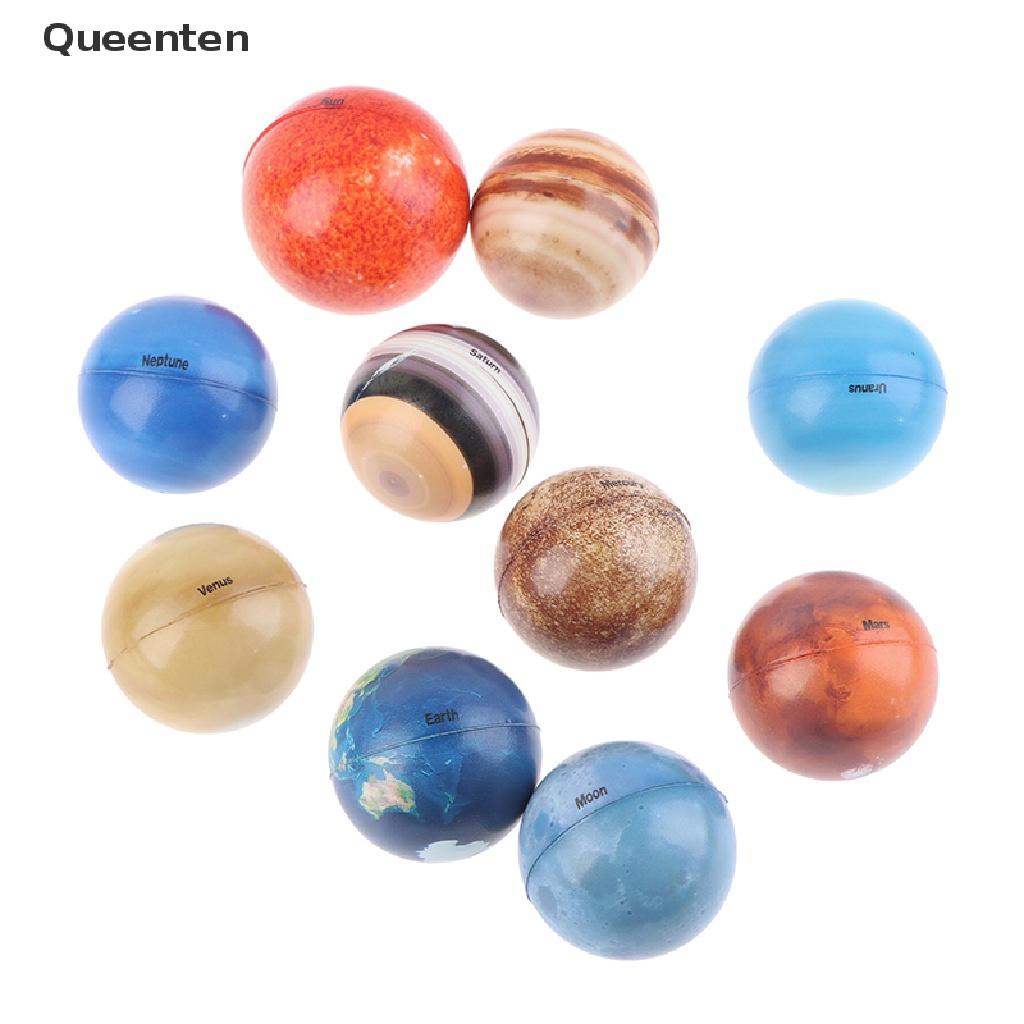 Queenten 9Pcs 6.3cm Eight Planets Sun Earth Moon Star Ball Rubber Bouncy anti-stress Toy QT