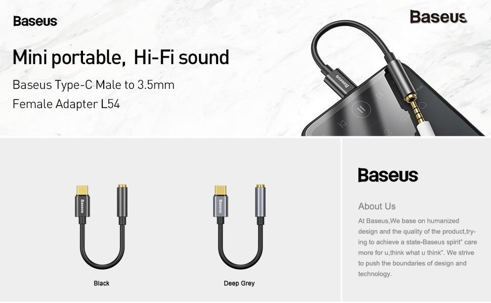 Đầu chuyển Type C sang Audio AUX 3.5mm Baseus L54 -Hàng Chính Hãng