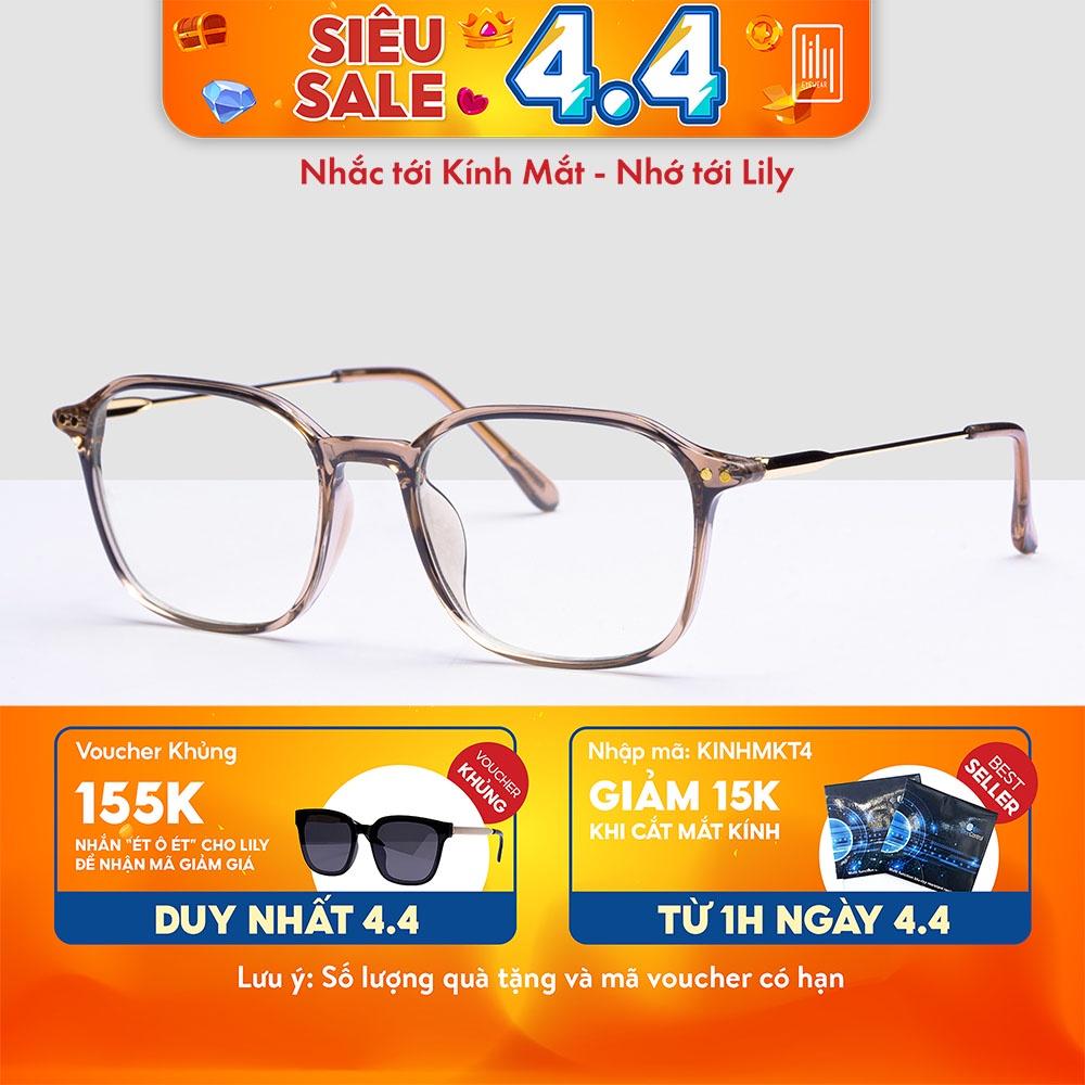 Gọng kính cận nam nữ LILYEYEWEAR mắt vuông càng kim loại thanh mảnh màu sắc thời trang 1968