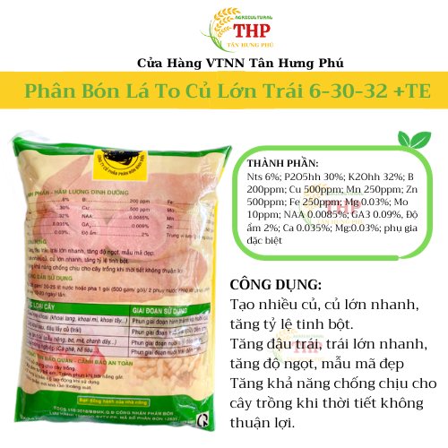 Phân Bón Lá To Củ Lớn Trái 6-30-32 +TE | PHÂN BÓN ĐẦU TRÂU MK 007 | PHÂN BÓN | GÓI 100G, 500G