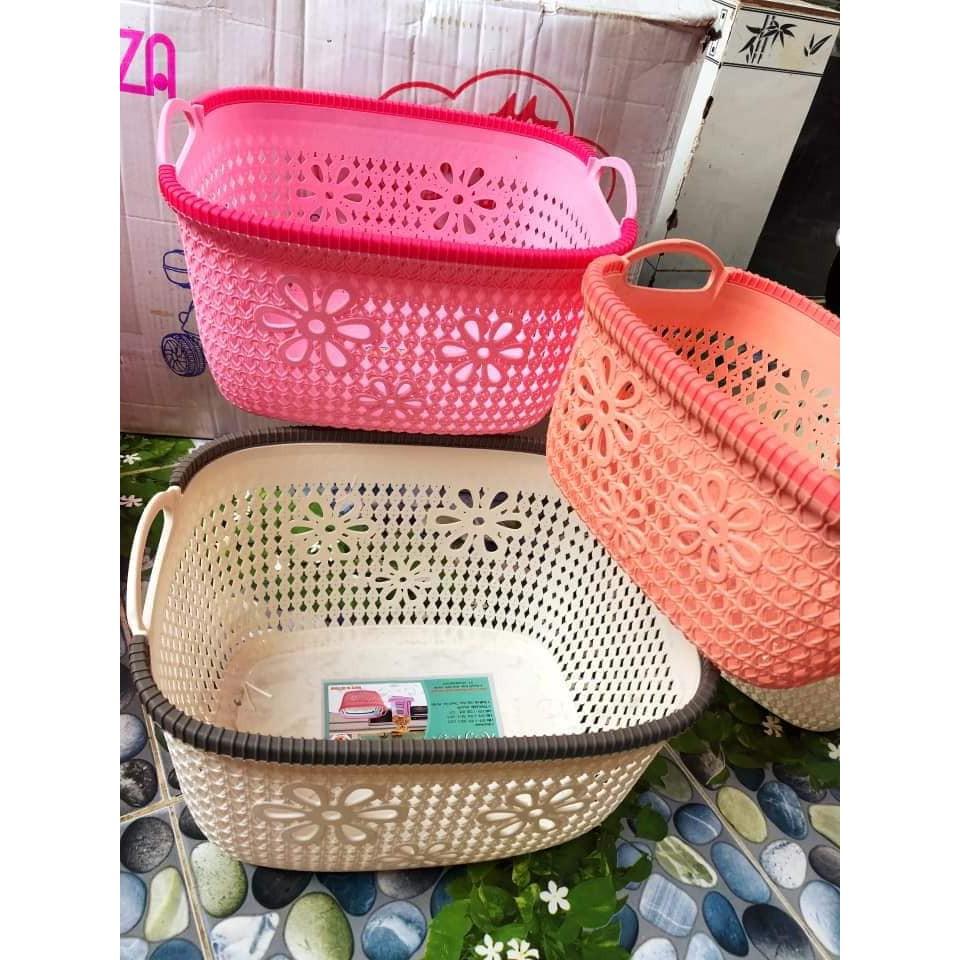 Combo 3 chiếc Rổ nhựa giả đan mây đựng đồ có quai cầm | Giỏ nhựa đan Hàn Quốc nhựa VN MS 3378