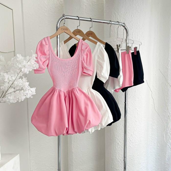 Set bộ nữ, váy bí tay phồng kèm quần shorrt chất thun gân thoải mái Trendy Clothing