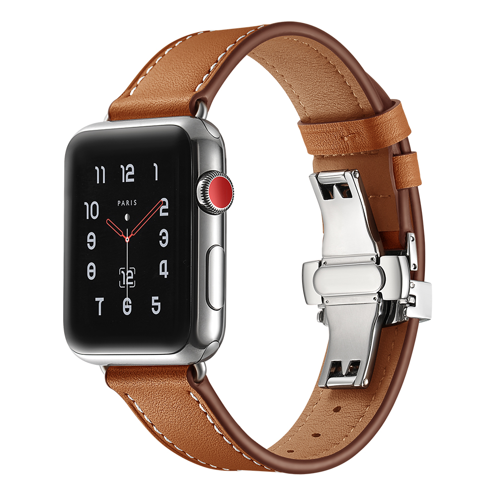 Dây Da Cho Apple Watch 38/40mm Khóa Bướm Bạc