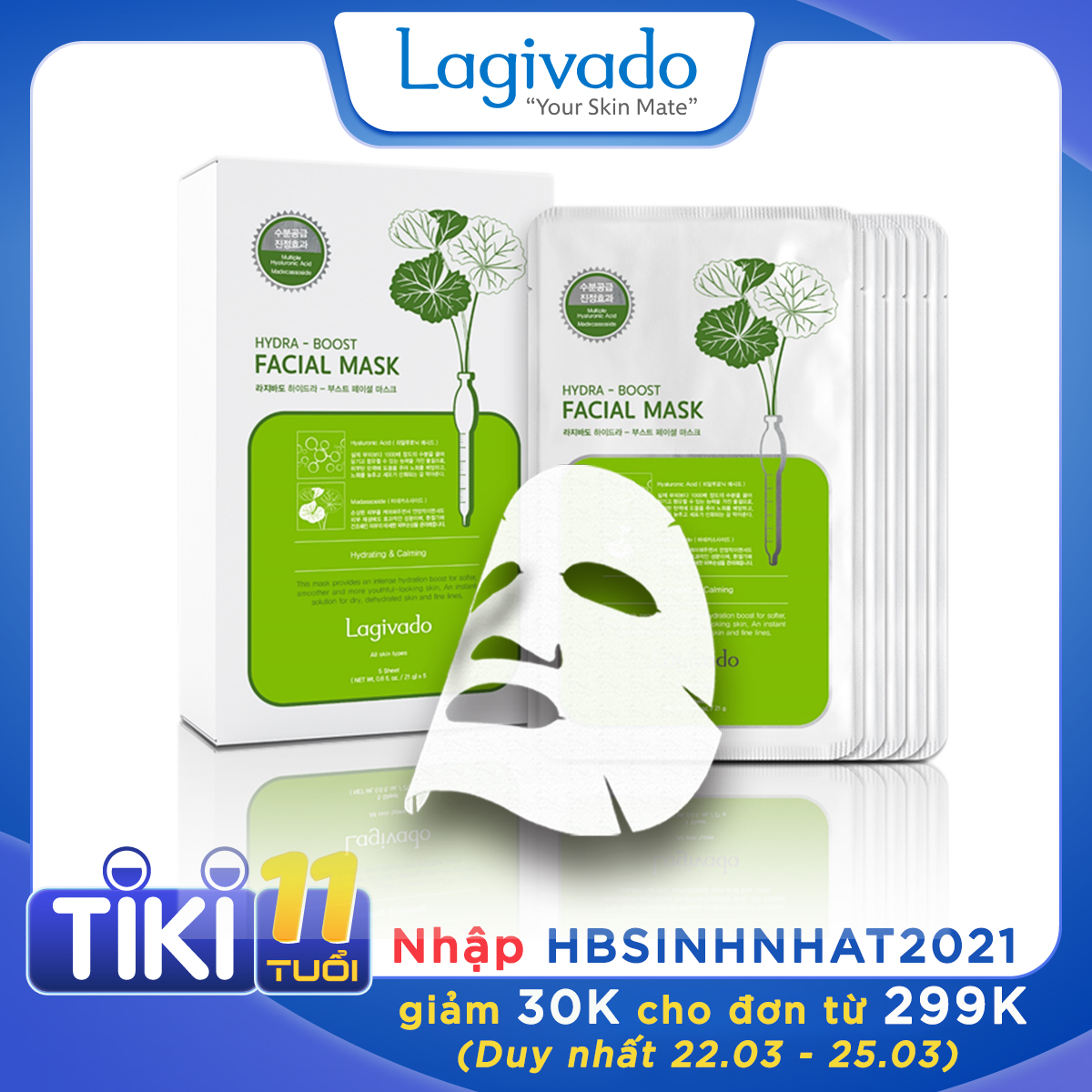 Combo 10 Mặt nạ dưỡng ẩm trắng da giúp kiềm dầu và mụn Hàn Quốc Lagivado Hydra Calming Facial Mask 23g/miếng