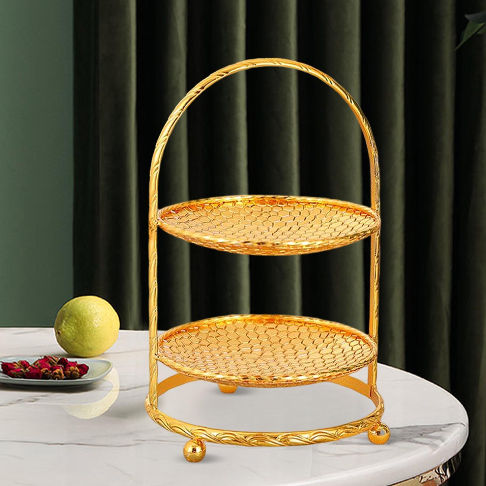 Round Golden 2 Tiered Cake Stand Dessert and Cupcake Stand