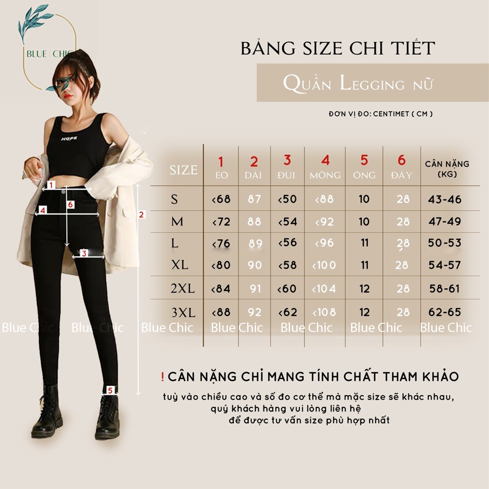 Quần legging nữ Blue Chic dài lưng cạp cao giữ nhiệt leggin thun ôm bó vải dày dặn bigsize