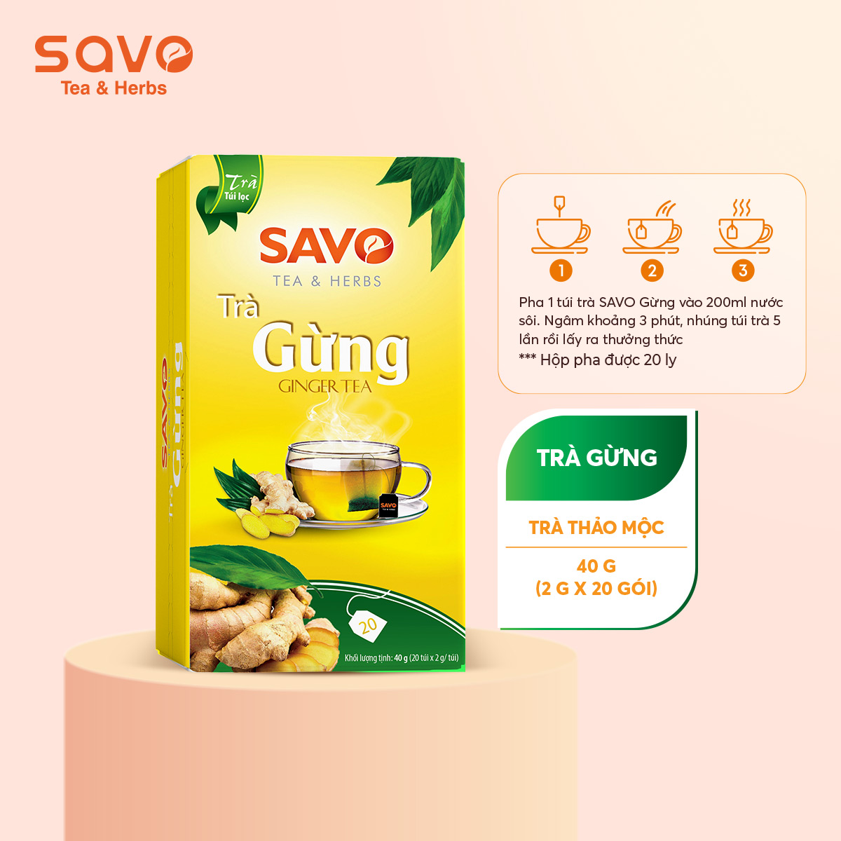 Trà Gừng Túi Lọc SAVO Tea ( Hộp 20 gói x 2g )