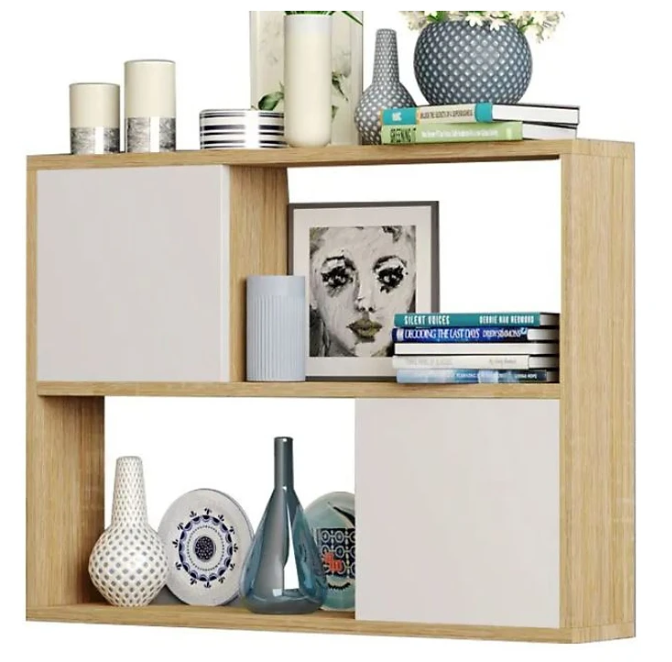 Kệ Gỗ Treo Tường 2 Tầng 2 Cánh Tủ Màu Trắng và Sồi Tundo CTKT413 KT 120x65x24cm