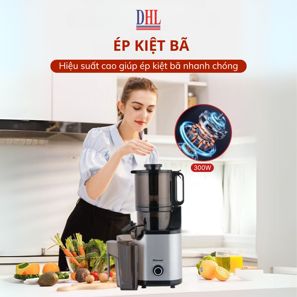 Máy Ép Chậm, Máy Ép Trái Cây Công Nghiệp Mitomo KJ3081 Kiệt Bã - Hàng Chính Hãng Bảo Hành 3 Năm
