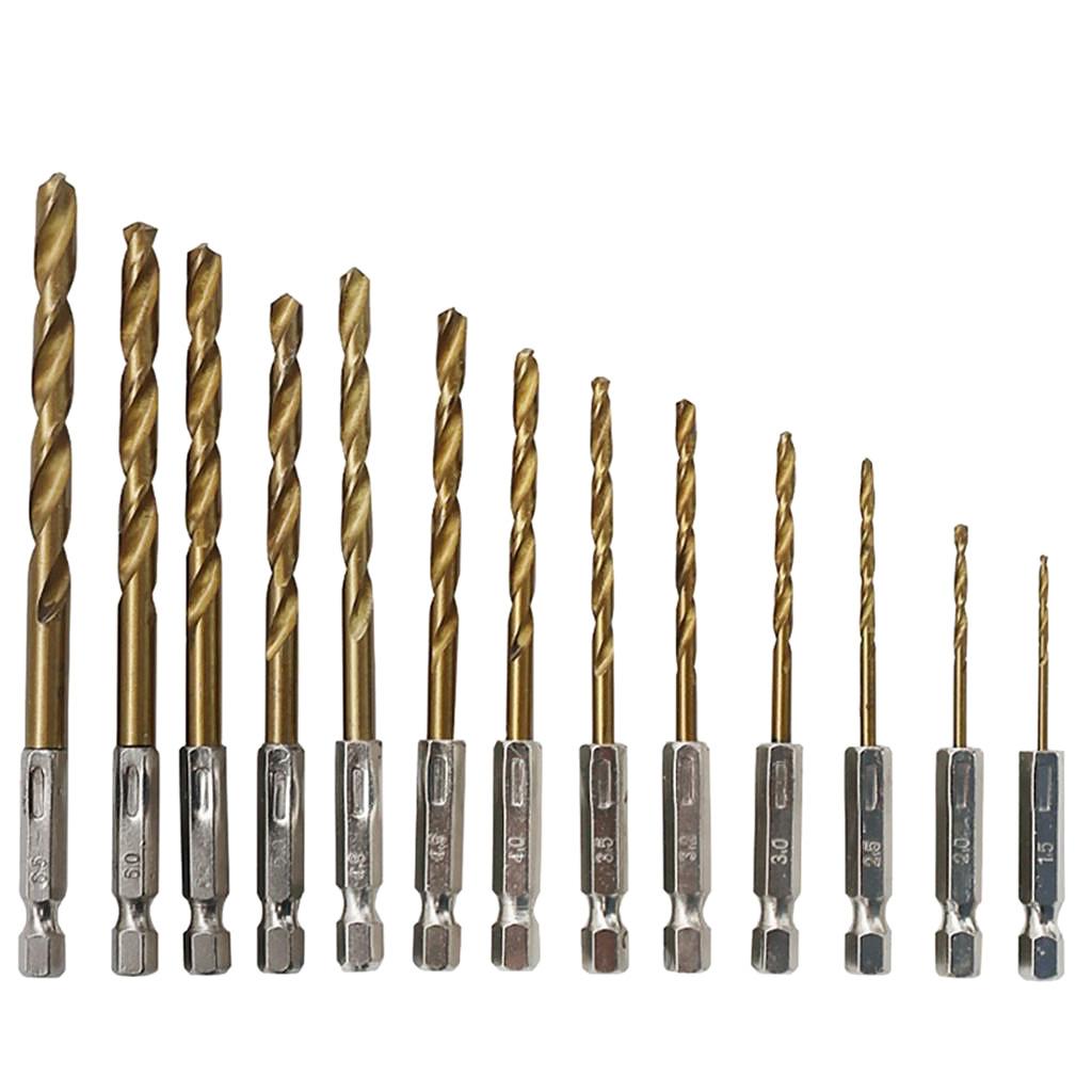 13 Set Twist Drill Bit Set Straight Shank HSS Titanium Drill Bits 1.5mm-6.5mm