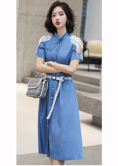 Đầm Jean Nữ Phối Ren Thời Trang