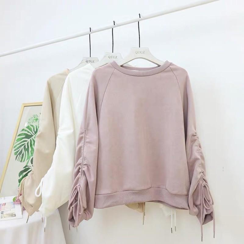 Áo Sweater nỉ nhung mịn màu hồng pastel nữ tính