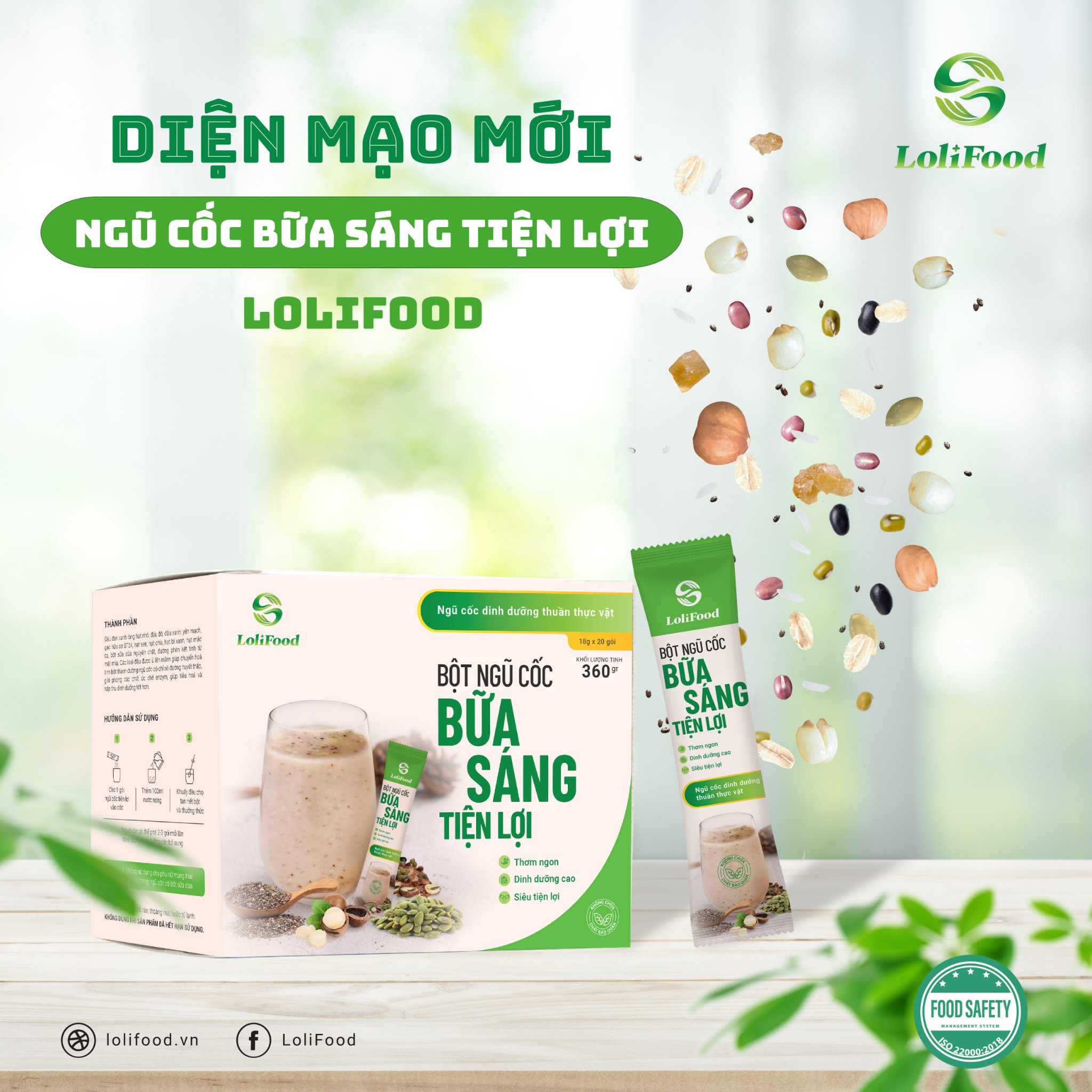 Ngũ Cốc Ăn Sáng Tiện Lợi LoliFood,100% Hữu Cơ, Hạt Ngũ Cốc Dinh Dưỡng Tiện Lợi, Gói Ngũ Cốc Cao Cấp, Nạp Năng Lượng Nhanh Chóng 20gói x18g