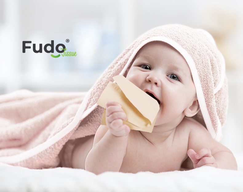 Khăn giấy khô FUDO Tissue từ tre không bụi vụn, không tẩy trắng - 1 Túi lớn - 04 gói giấy ăn 130 tờ - 03 lớp siêu thấm