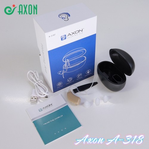 Máy trợ thính không dây pin sạc Axon A-318 - Tặng kèm hộp đựng máy, có bộ lọc tiếng ồn