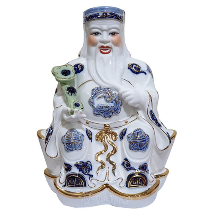 Cặp tượng thần tài ông địa sứ trắng xanh 10 inch - M2.2