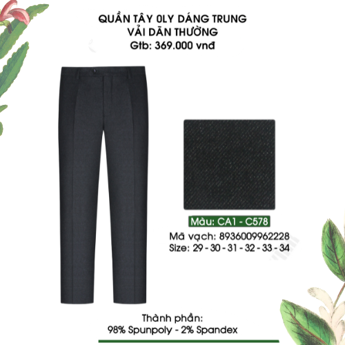 Quần Tây Nam Công Sở 0ly Form Suông Classic 369