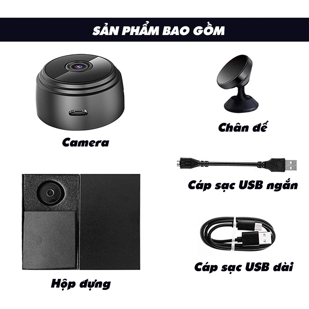 Camera mini siêu nhỏ A9 Plus FullHD 1080p IP wifi kết nối với điện thoại, quay ban đêm