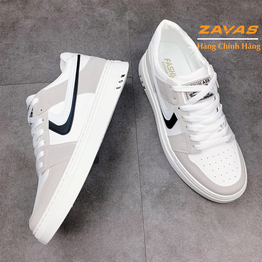 Giày thể thao nam sneaker ZAVAS chính hãng màu trắng đế cao su may êm nhẹ S409