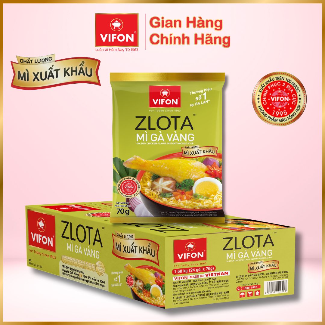 Thùng 24 gói mì xuất khẩu  Zlota gà vàng/ Curry cà ri gà 70gr/gói