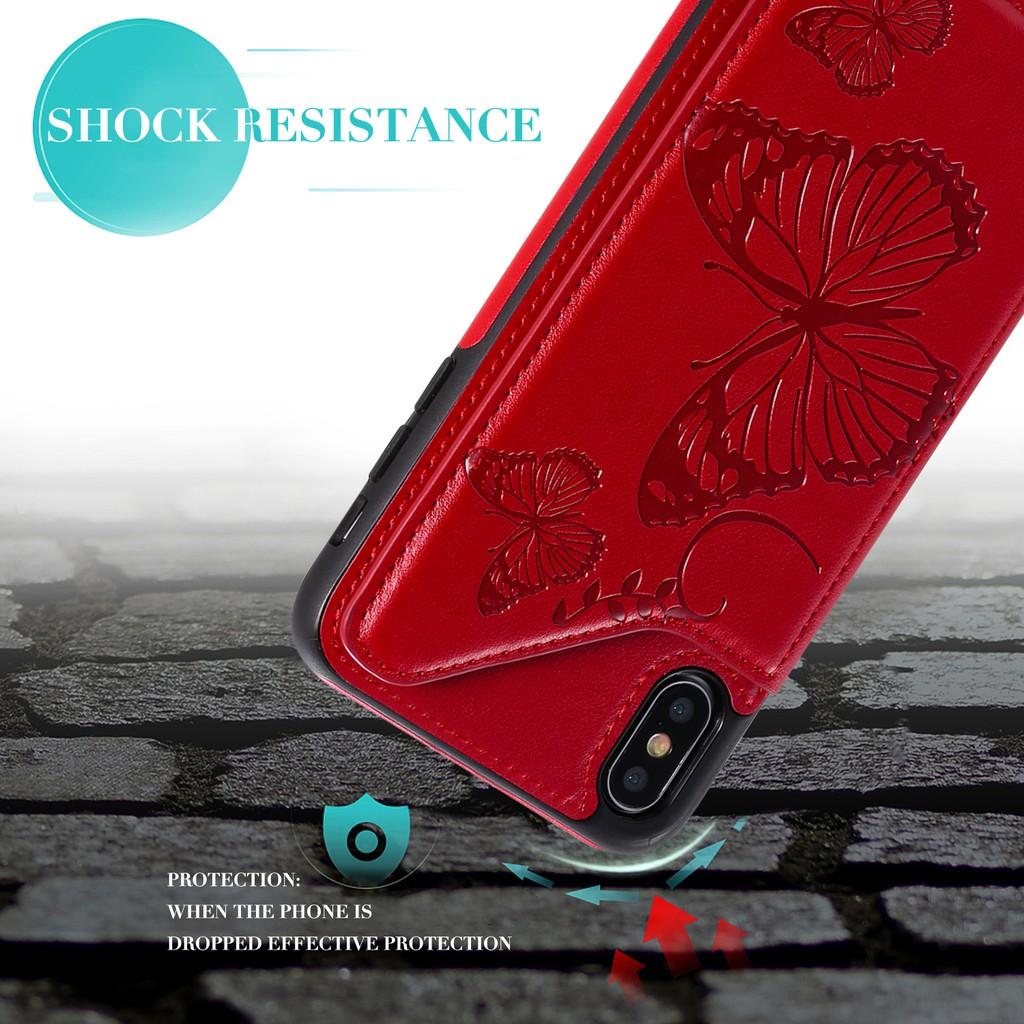 Bao Da Nắp Gập Có Ngăn Đựng Thẻ In Hình Bướm 3d Cho Iphone X Xs Max Xr