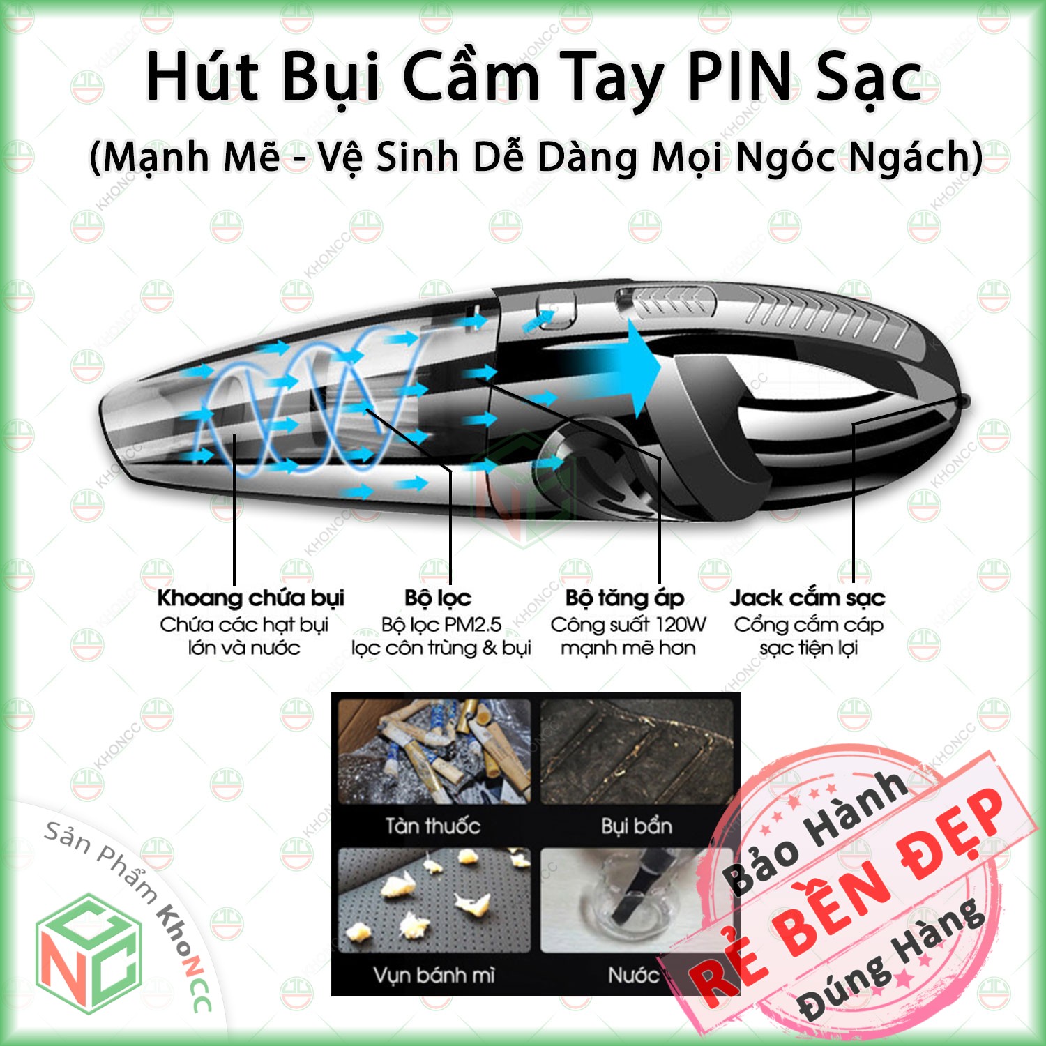 (Pin Sạc) Máy Hút Bụi Mini Cầm Tay Không Dây KhoNCC Hàng Chính Hãng - Hút Mọi Ngóc Ngách Vệ Sinh Sạch Sẽ Oto Xe Hơi Của Bạn - KLM-MHBCTOBW