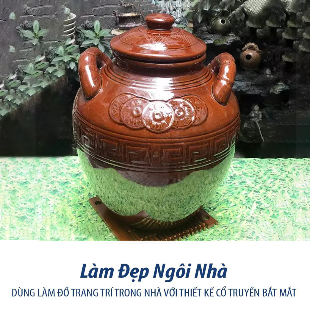 Hủ Sành Đựng Gạo, Ngâm Rươu Tráng Men Màu Nâu Mật