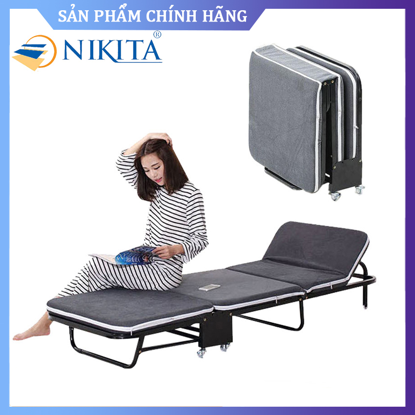 [HOT] Giường gấp đa năng gấp gọn NIKITA, khung thép sơn tĩnh điện, xếp gọn thành ghế sofa,  có bánh xe