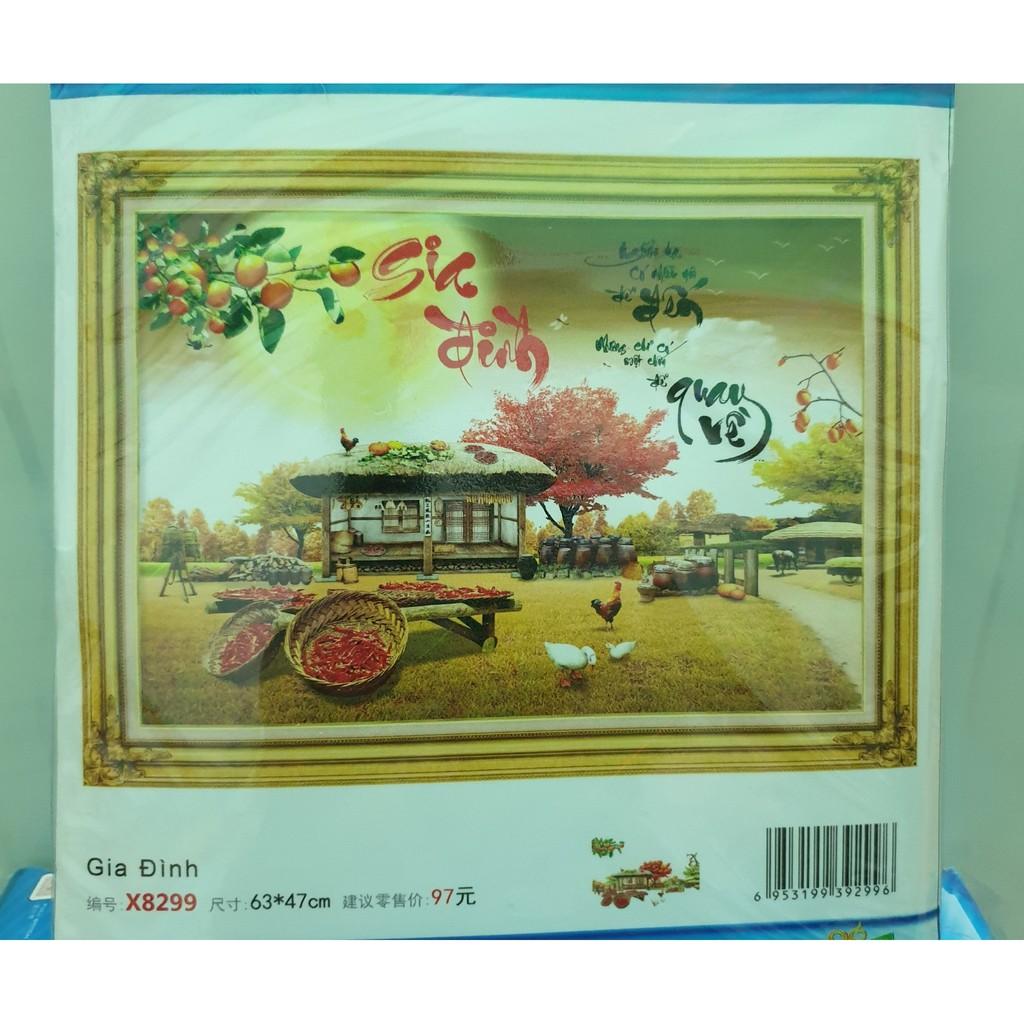 Tranh thêu gia đình ngôi nhà tranh X8299 - kích thước: 63 * 47cm.