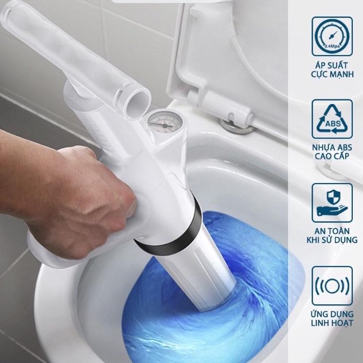 Súng thông tắc bồn cầu nhà vệ sinh, bồn rửa chén, thông tắc cầu cống bằng khí nén hiệu quả