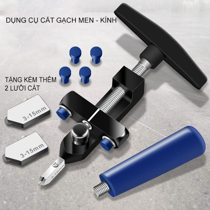 Bộ dụng cụ cắt kính, gạch men dùng tay 2 trong 1 làm bằng hợp kim nhôm tặng kèm 2 đầu lưỡi