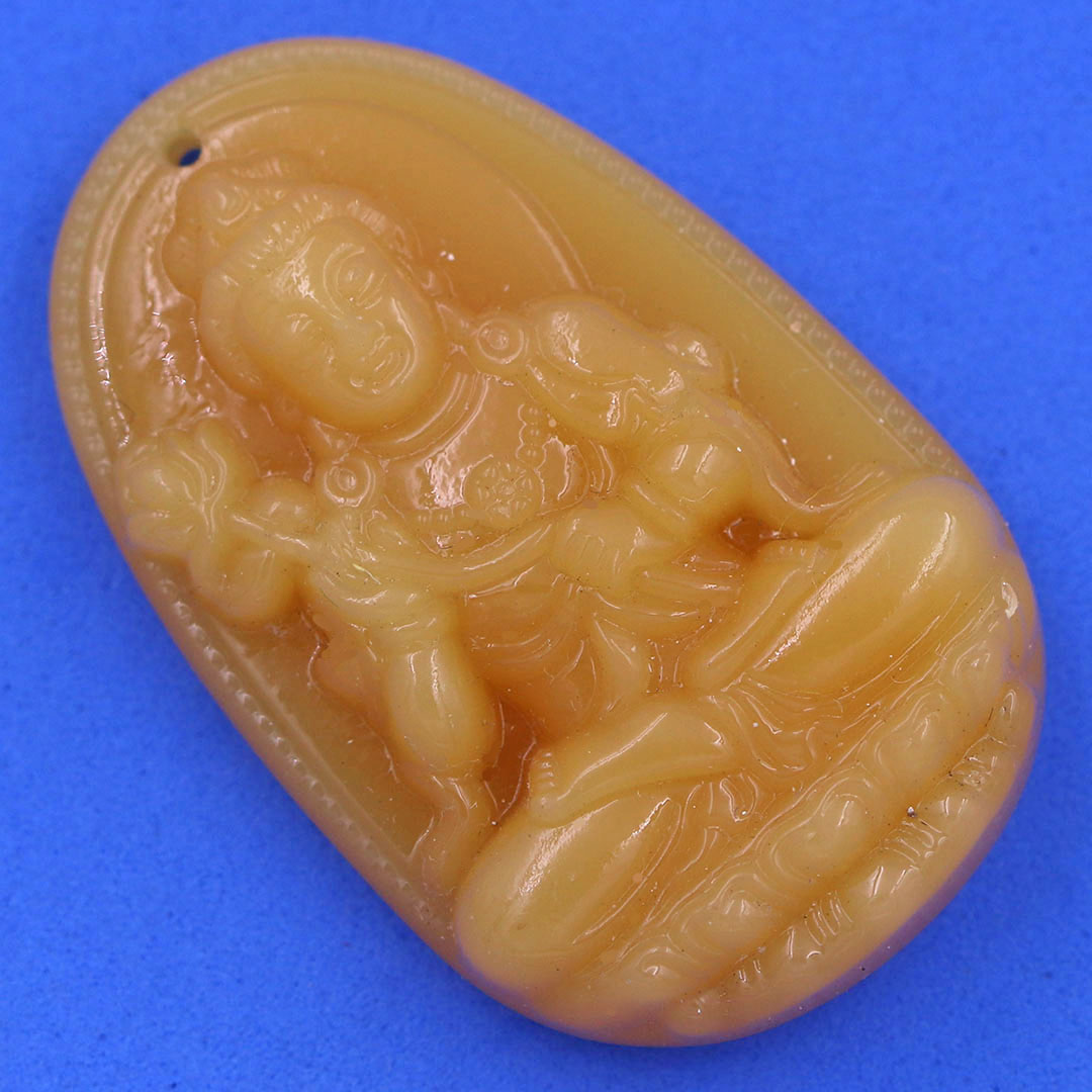 Mặt Phật Đại thế chí đá thạch anh vàng 3.6 cm kèm móc và dây chuyền inox, Mặt Phật bản mệnh