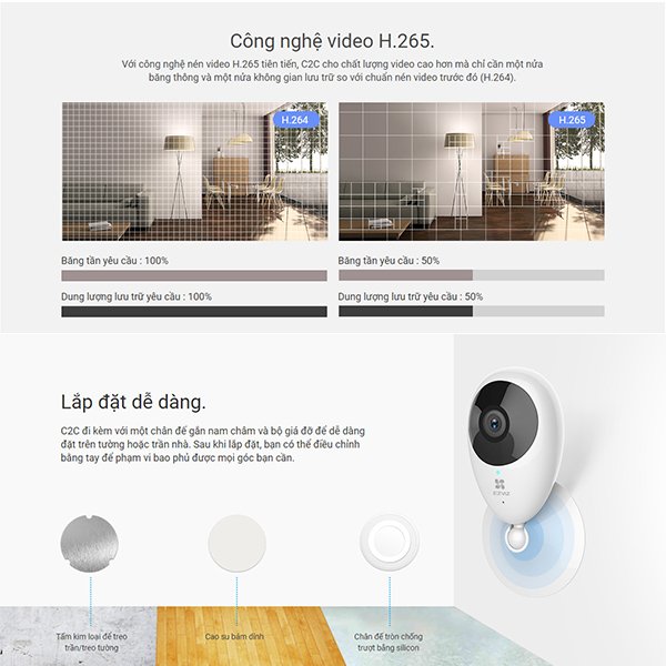 Camera Wi-fi Ezviz C2C 1080P 2MP, Trong Nhà, Đàm Thoại 2 Chiều, Góc Rộng, Nén Video H265 - Hàng Chính Hãng