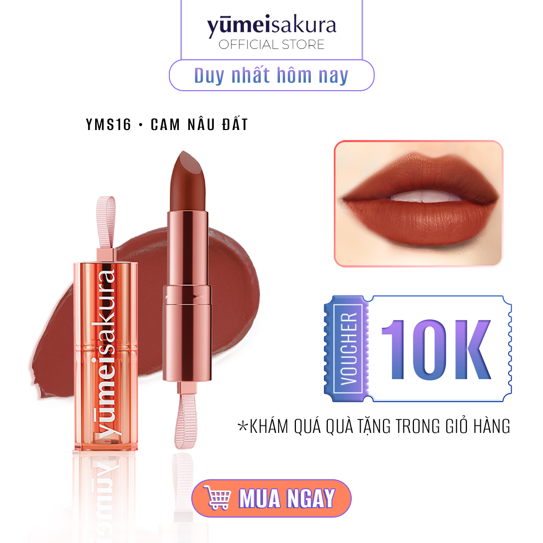 Son Thỏi Lì Mịn Chotto Matte Yumeisakura Cam Nâu Đất Bronze Orange Pink Lipstick YMS16 3.5g