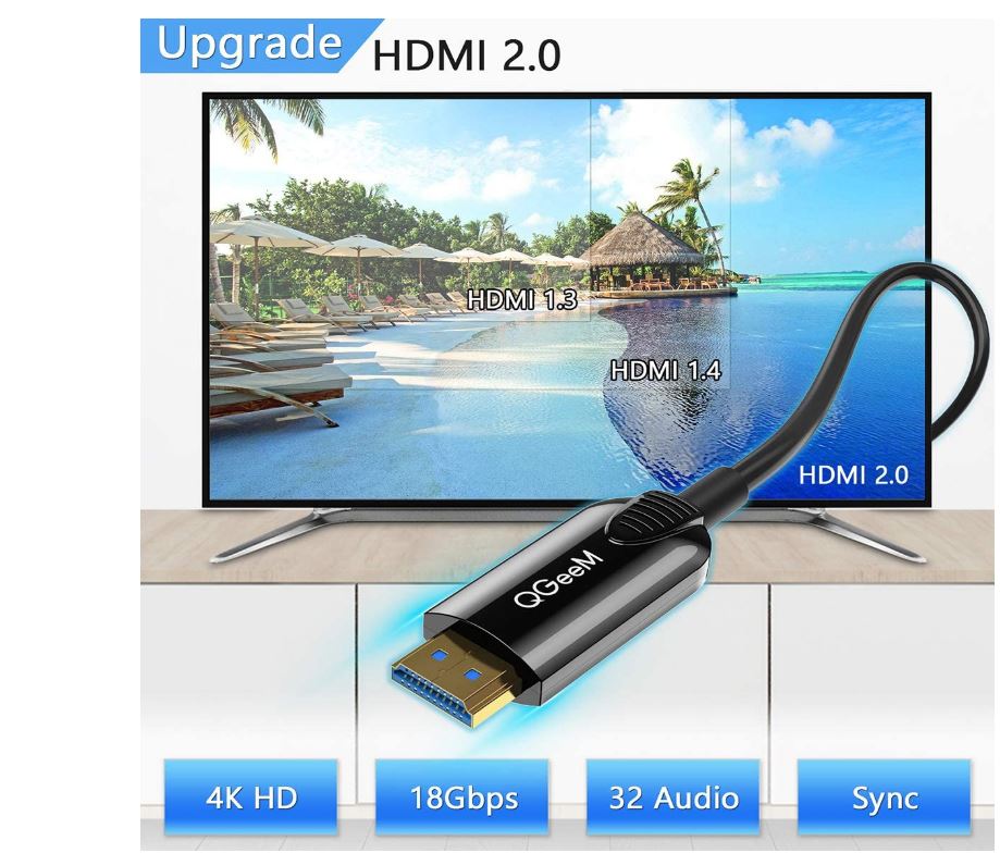 Dây cáp QGeeM HDMI 2.0 chuẩn 4K tốc độ cao 18 Gbps dài 10m đen, vỏ hợp kim kẽm, cáp HDMI-Hàng Chính Hãng