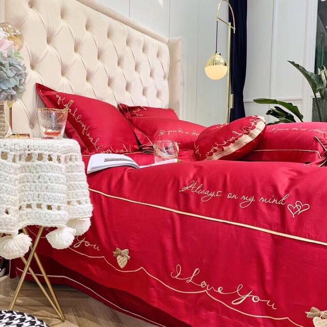 Bộ chăn ga gối lụa Hoàng Gia cao cấp 6 món tặng kèm 1 gối trái tim đã có ruột