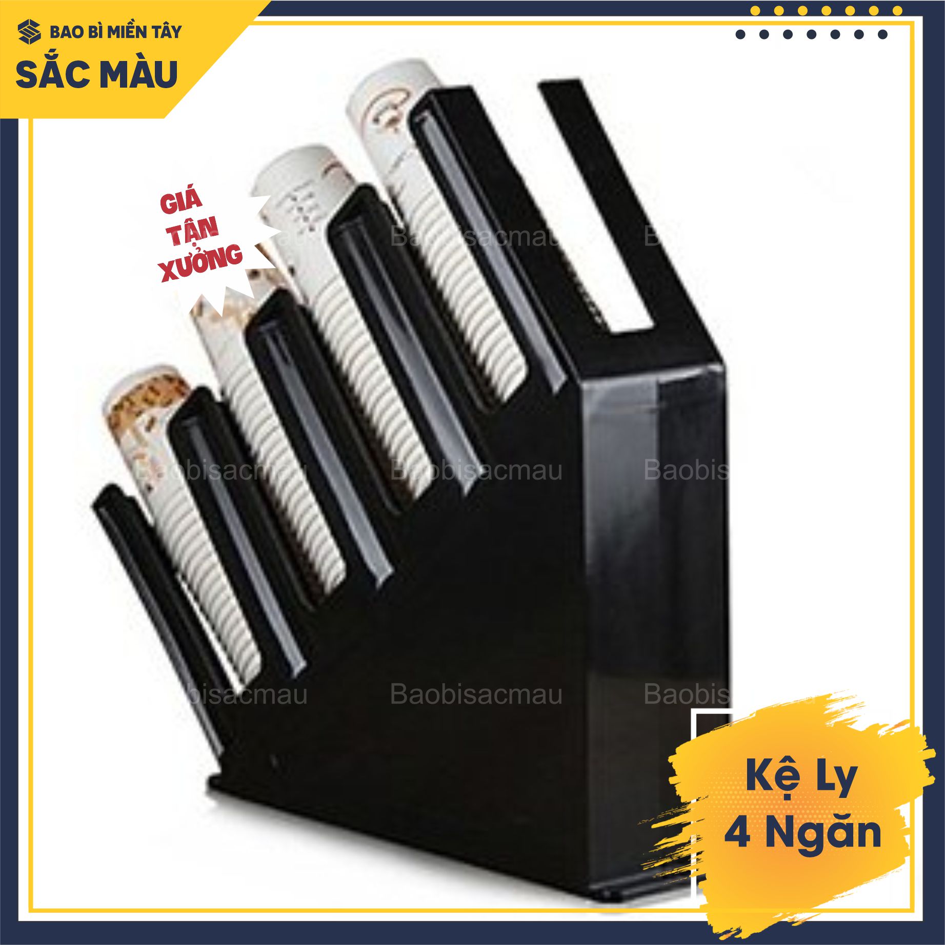 Kệ đựng ly/cốc nhựa màu đen 4 ngăn