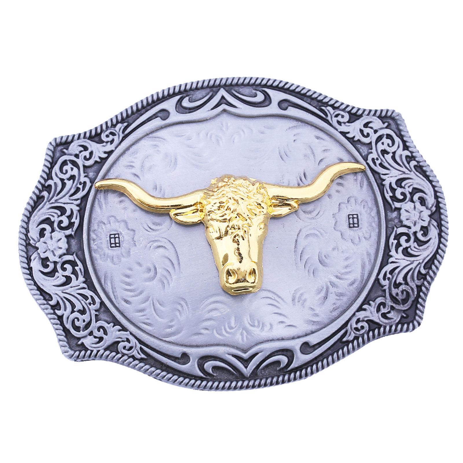 Cowboy Belt Buckle Rodeo Belt Buckle Oval Engraved Floral Metal Belt Buckles