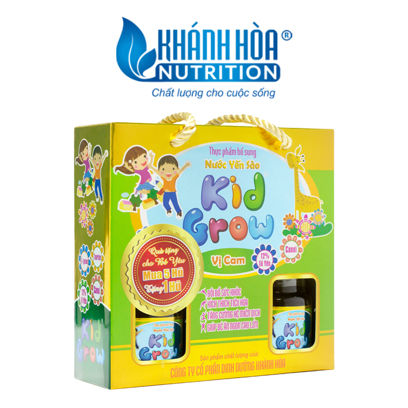 Nước Yến Sào Kid Grow 12% Vị Cam - Khánh Hòa Nutrition - Block 6 Lọ x 70 ML