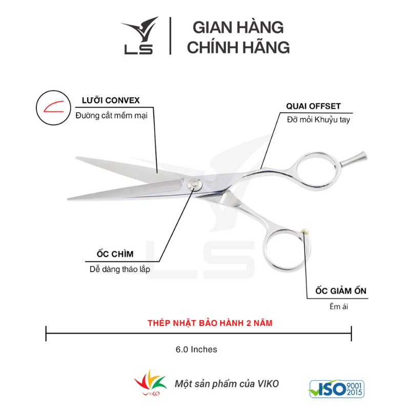 Kéo cắt tóc LS lưỡi thẳng quai offset phẳng đỡ ngón tháo rời CB11/6.0