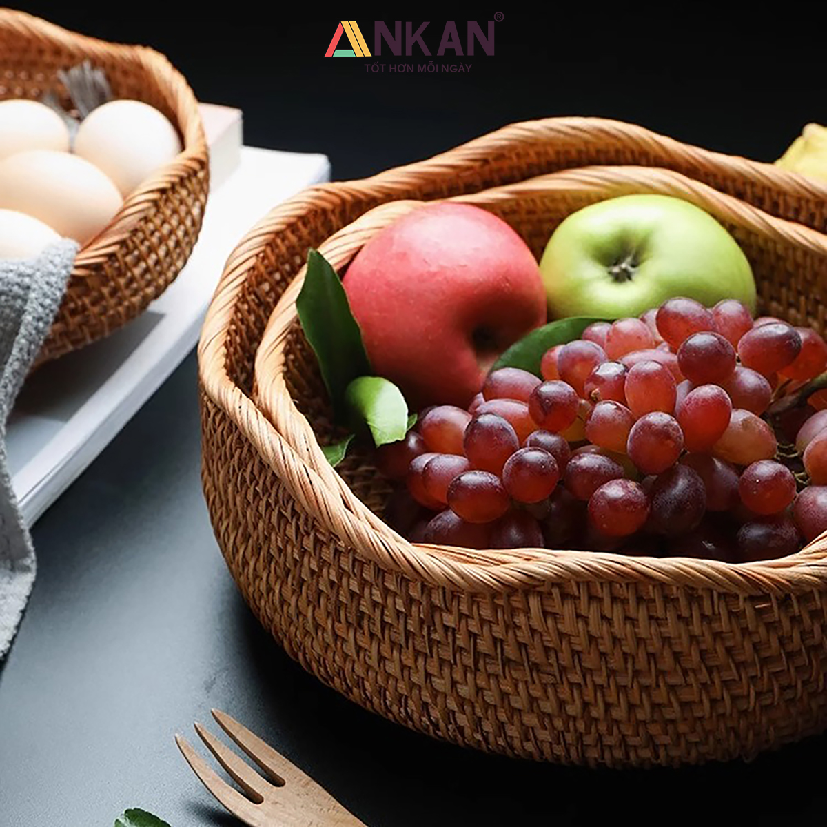 Rổ Đựng Trái Cây, Đồ Khô Chất Liệu Mây Tre Đan Thủ Công, Giỏ Đựng Đồ Decor Nhà Ăn, Phòng Khách