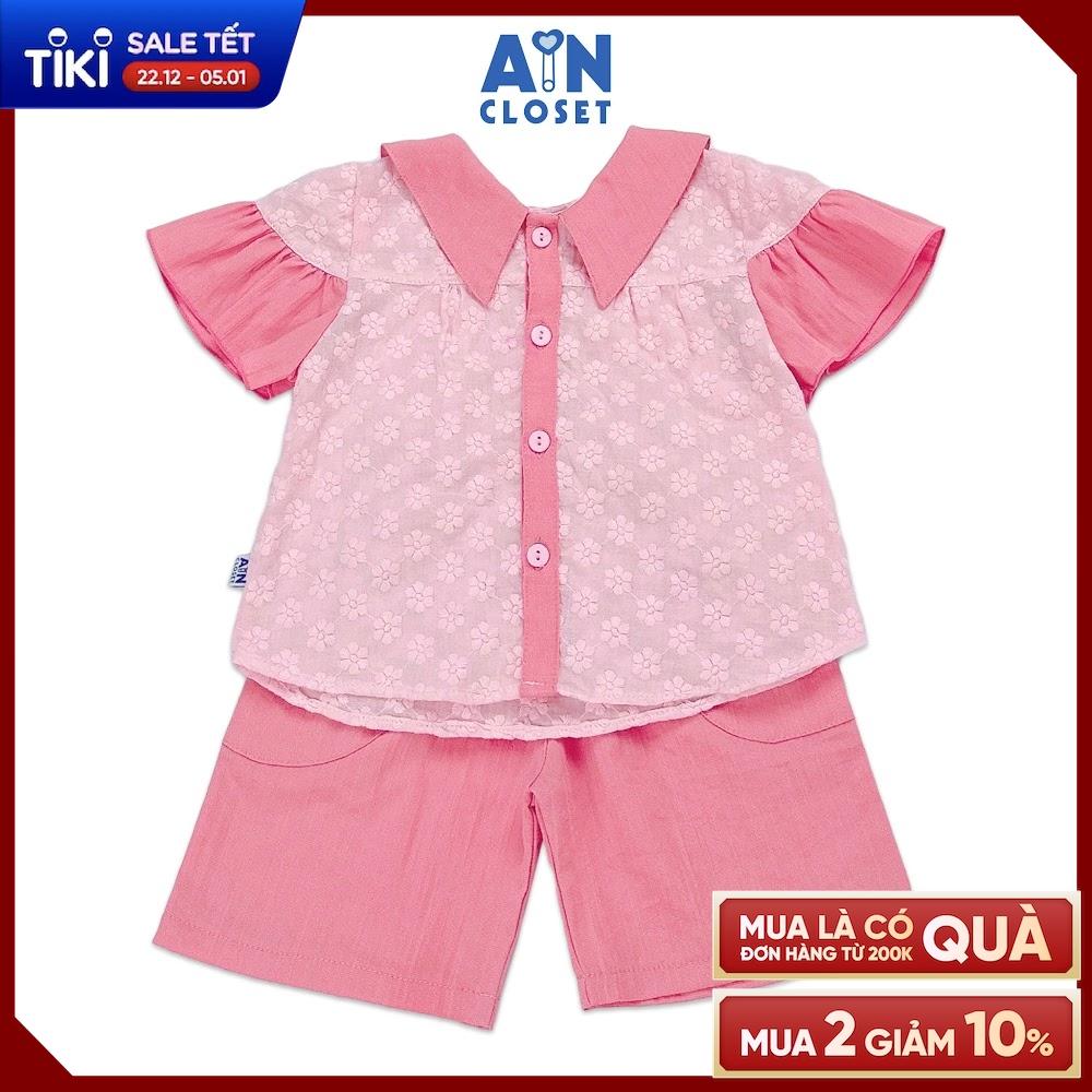 Bộ quần áo lửng bé gái họa tiết Hoa Đào phai cotton boi thêu - AICDBGFXJTQ1 - AIN Closet