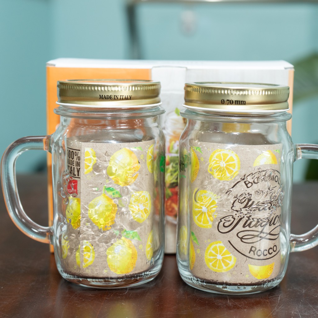 Combo 6 lọ hũ thủy tinh Quattro có tay cầm dung tích 415 ml - Sản xuất tại Ý